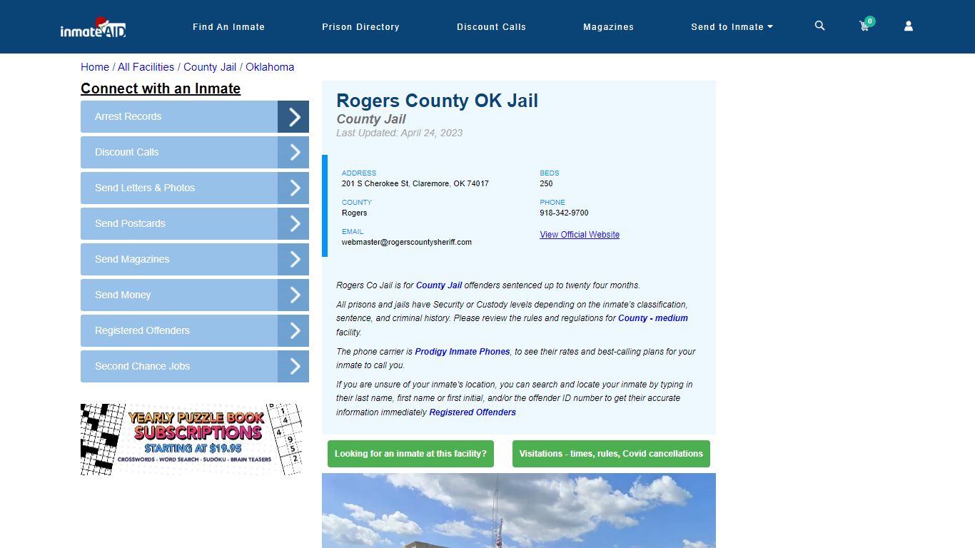 Rogers County OK Jail - Inmate Locator - Claremore, OK
