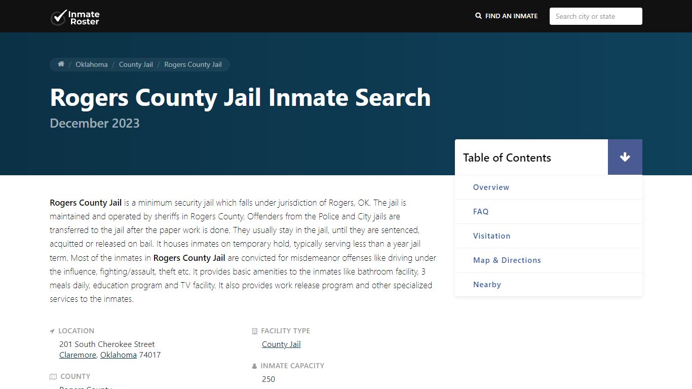 Inmate Search | Rogers County Jail - Claremore, OK